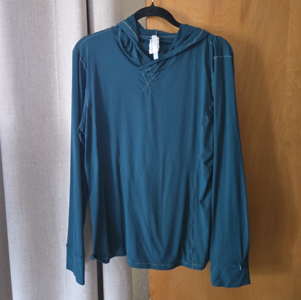 Fabletics Teal Hooded Longsleeve Running Top